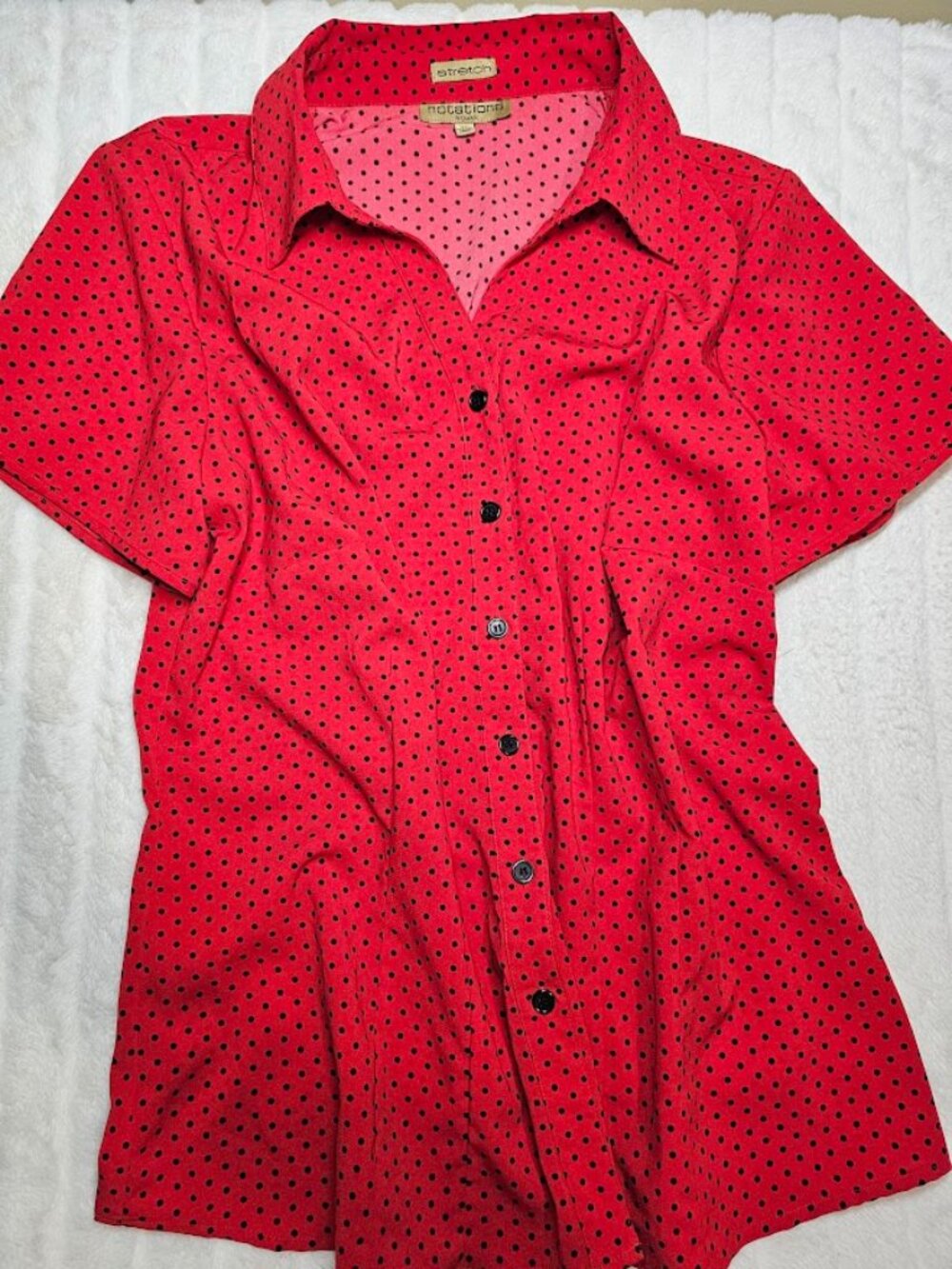 Notations Woman Red Black Polka Dot Stretch Button Up Blouse Top Sz 2X
